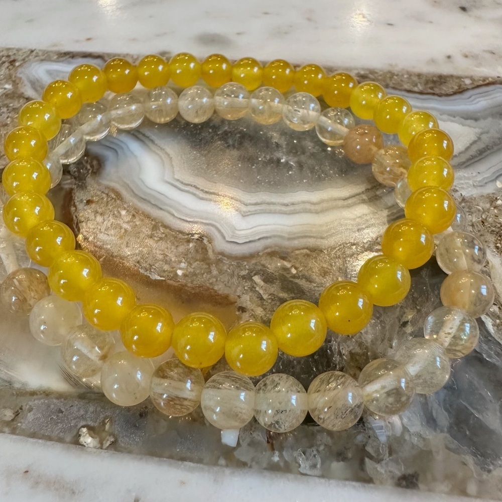 3048 Sunshine Yellow and Clear Beaded Bracelet Set